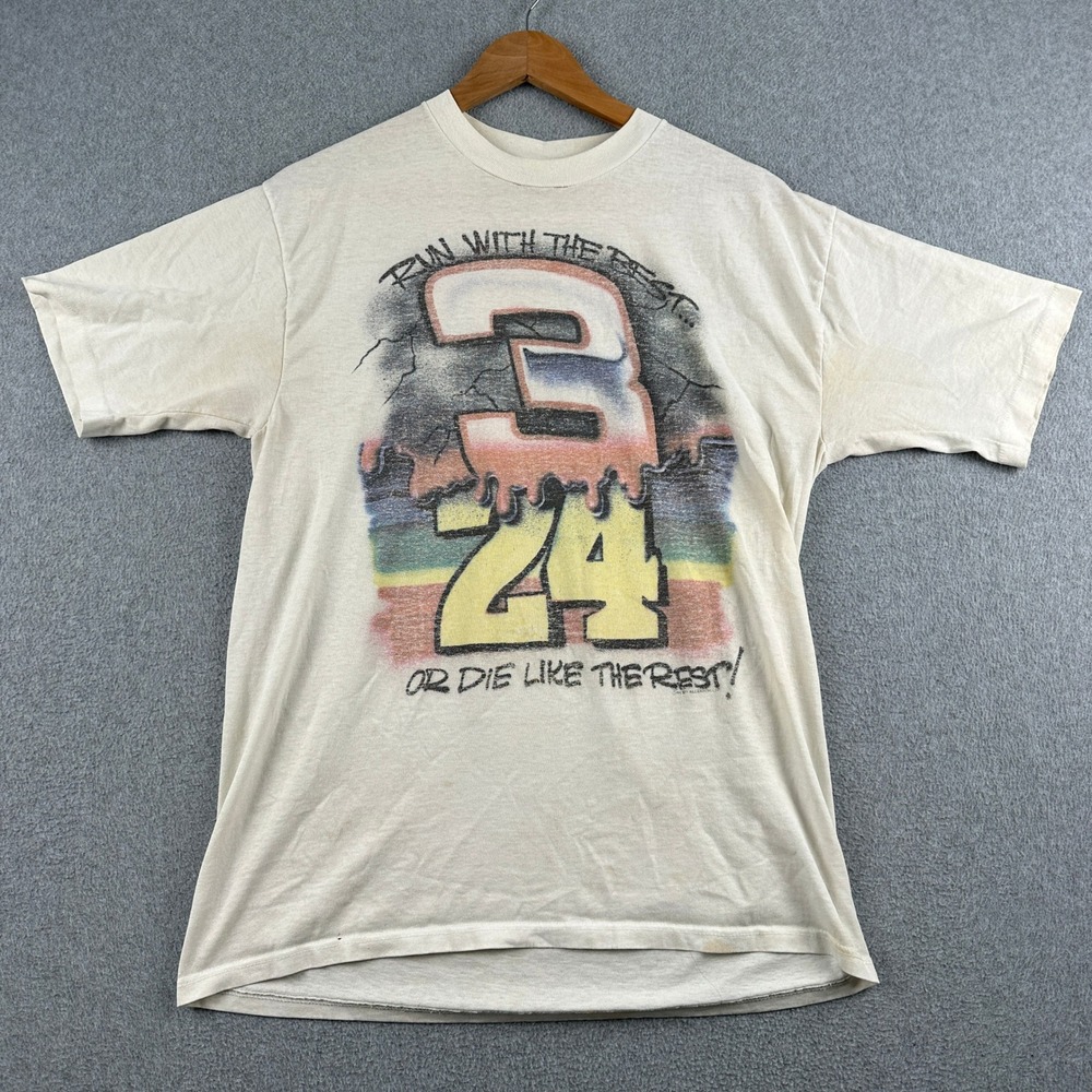 Cal Cru T-Shirt Mens Large White Dale Earnhardt Jeff Gordon Racing Vintage 90s